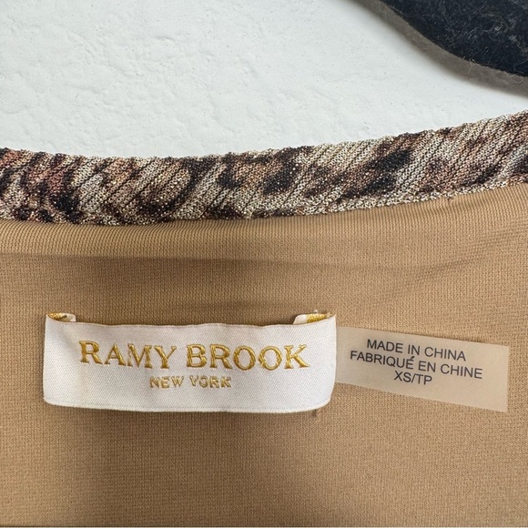 Ramy Brook Harissa Blouse XS Brown Leopard Print Flutter Short Sleeve - Picture 3 of 5